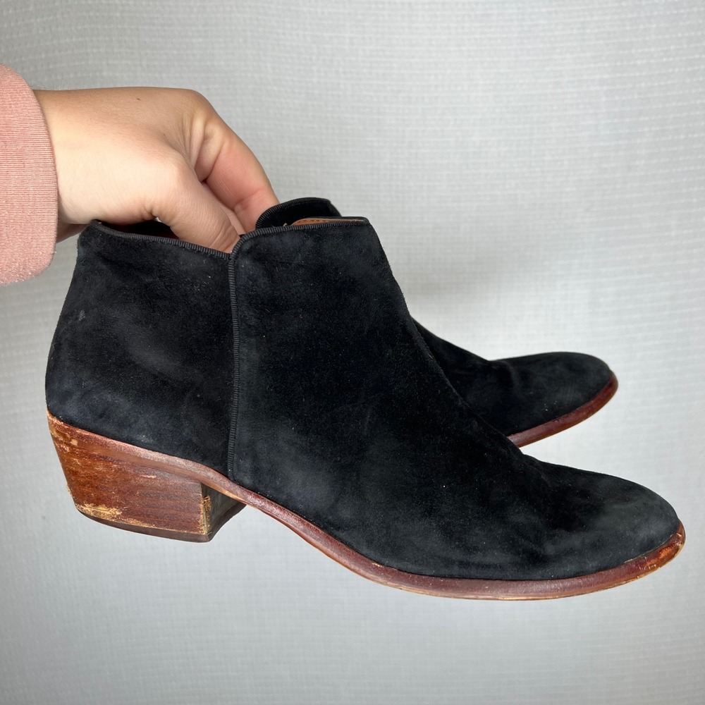 Sam Edelman Black Suede Ankle Booties Block Heel Women‎ Size 9.5